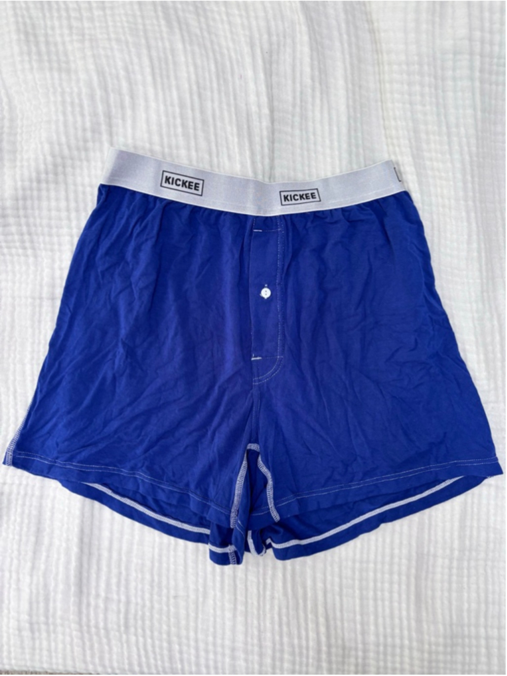 Men's KICKEE Blue Bamboo Boxers S with White Waistband by Kickee Pants